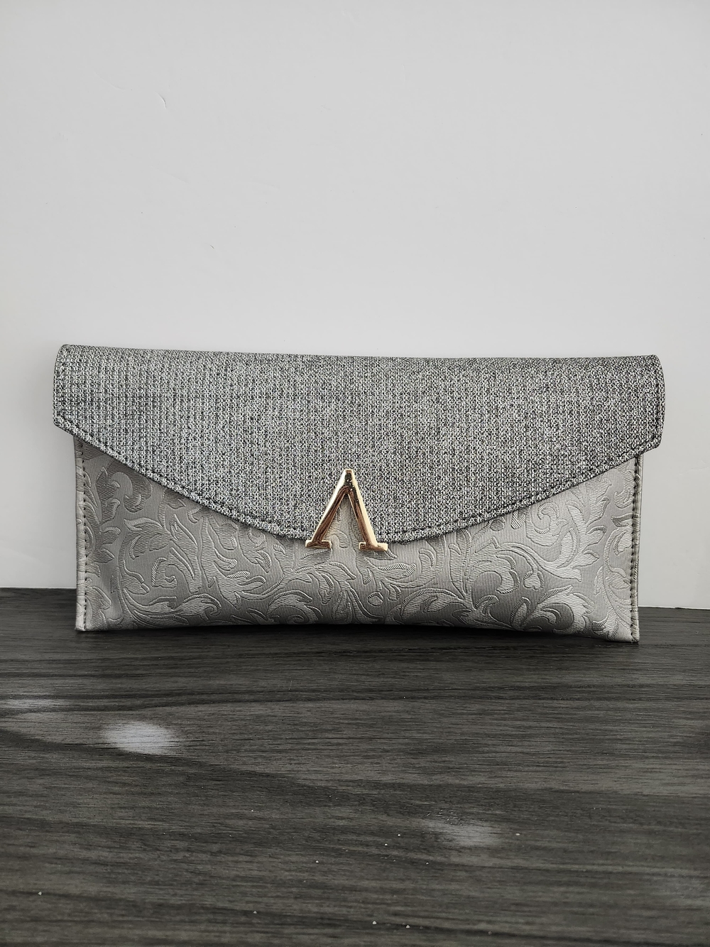 Elegant Silver Embossed Envelope Clutch